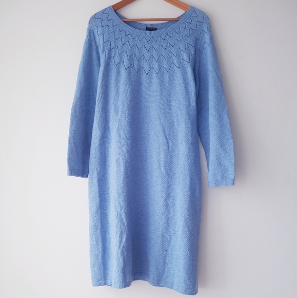 TALBOTS Blue Knit Pointelle Detail Wool Blend Sweater Dress - Picture 3 of 10